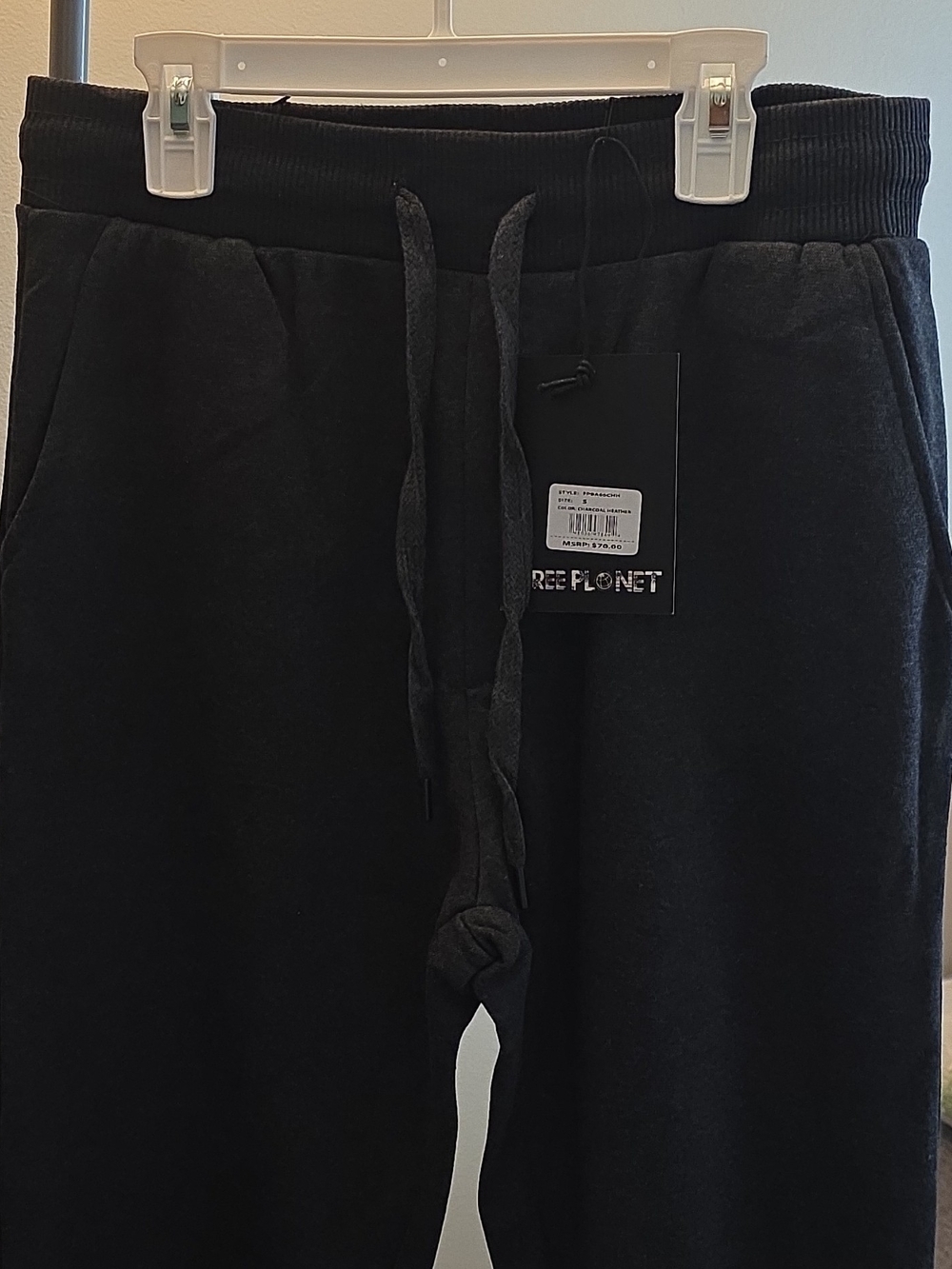 Free Planet Mens Black And Charcoal Heather  Joggers with Drawstring, And Pocket